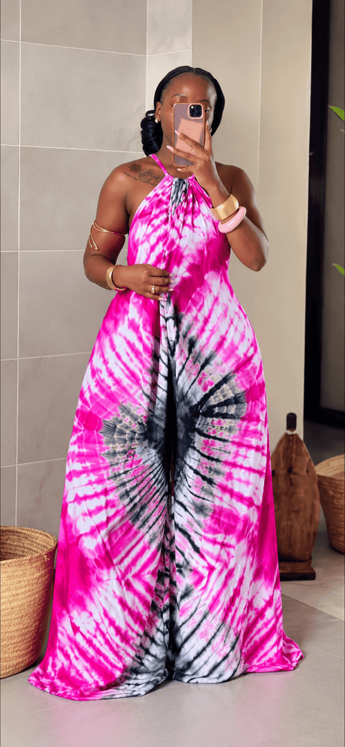 Backless Tie-Dye Dera Jumpsuit with Pockets - Dera by Passion