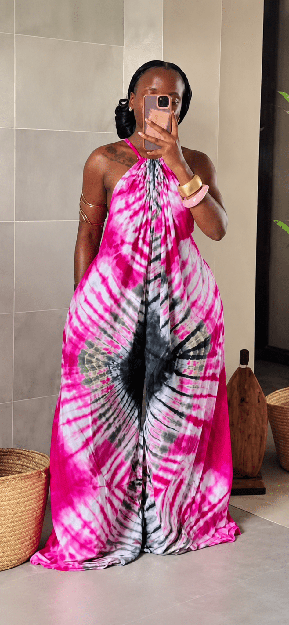 Backless Tie-Dye Dera Jumpsuit with Pockets - Dera by Passion