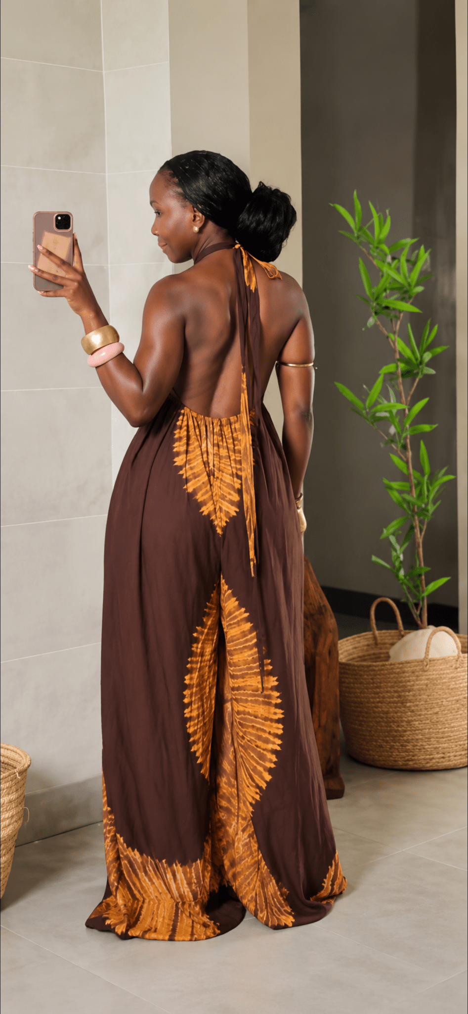 Backless Tie-Dye Dera Jumpsuit with Pockets - Dera by Passion