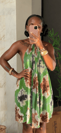 Green Floral Backless Dera Mini Dress - Dera by Passion