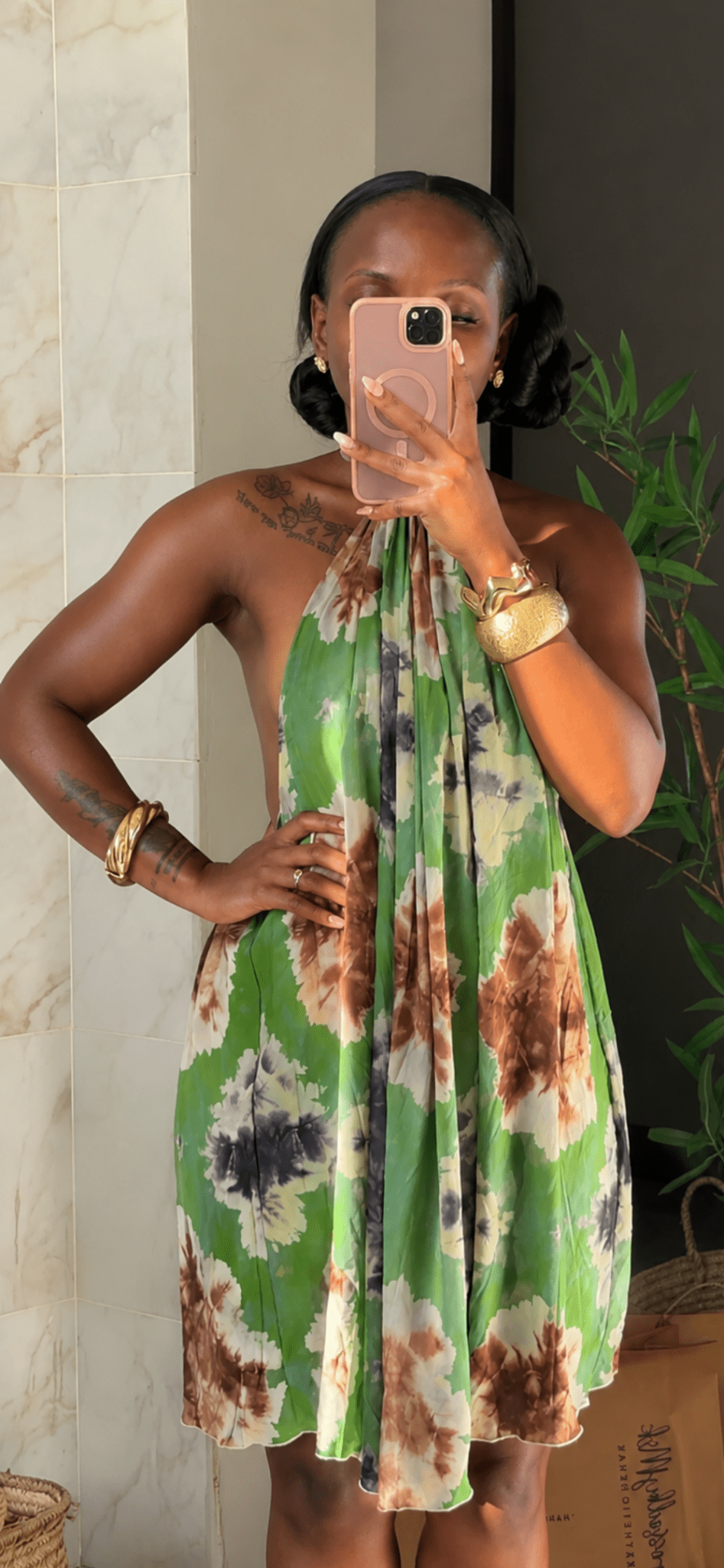 Green Floral Backless Dera Mini Dress - Dera by Passion