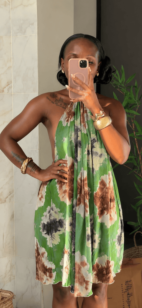 Green Floral Backless Dera Mini Dress - Dera by Passion