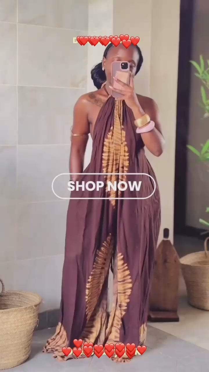 Backless Tie-Dye Dera Jumpsuit with Pockets